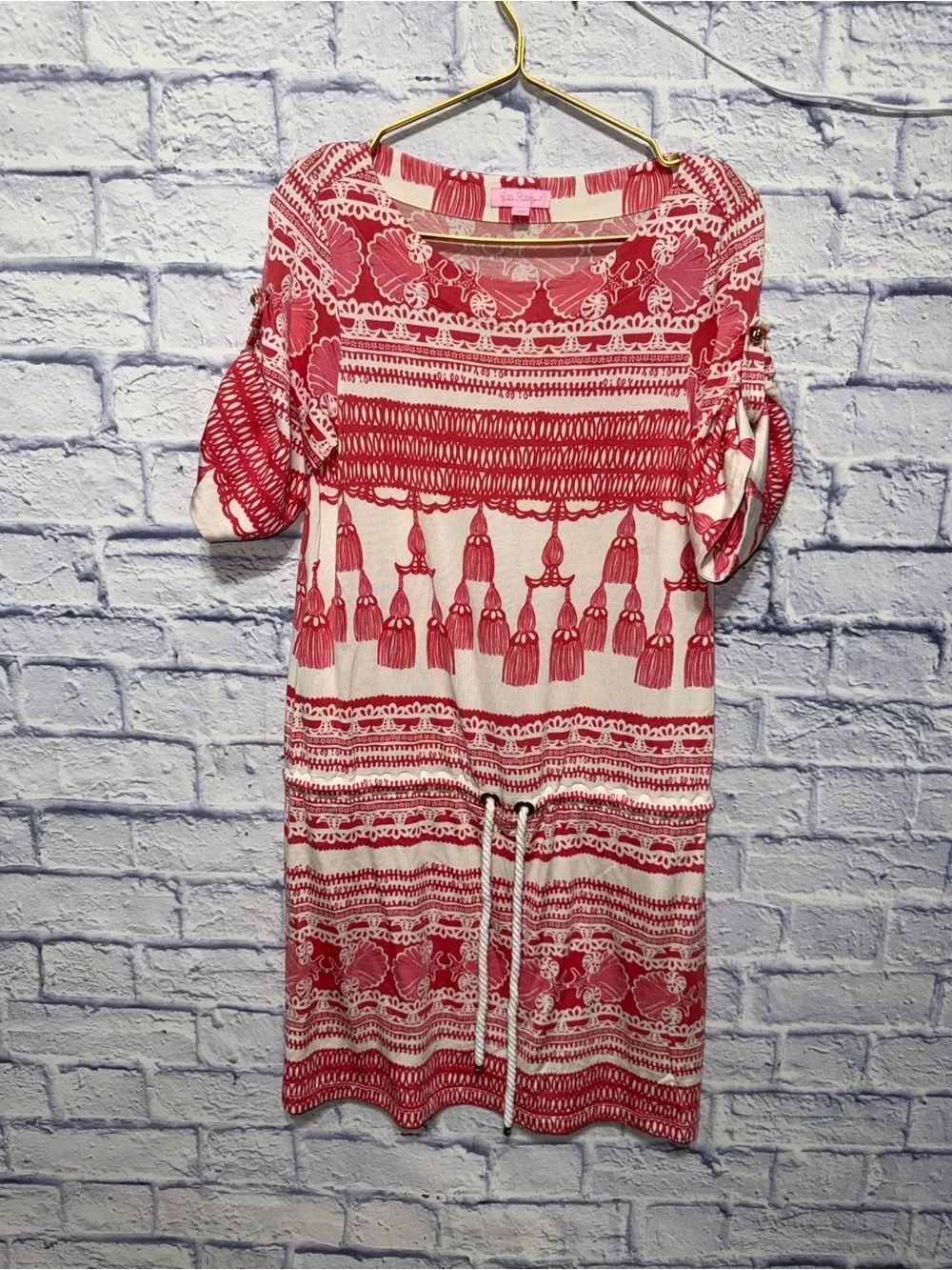 Lilly Pulitzer Elsa-style dress seashell tassel print silk blend size XS
